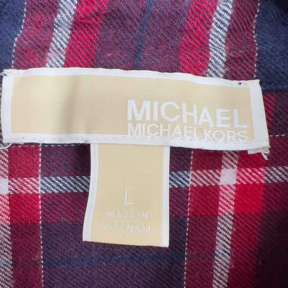 Michael Kors Plaid Studded Button Down Shirt Women’s Large Red Navy - Picture 7 of 10